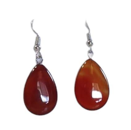 Orecchini A Goccia Lacrima Con Pietre Naturali,Estivi Idea Originale per Regalo Natale,Fatto a Mano, Gioielli Donna (Agata Rossa, ss)