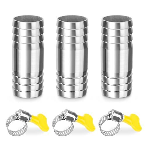Raccordo per Tubo Dritto in Acciaio Inox, 3 Pezzi 28mm Barb Raccordi Connettori per Tubi con Fascette, 2 Vie a Forma di I Raccordo Portagomma Adattatore per Tubo Acqua, Aria