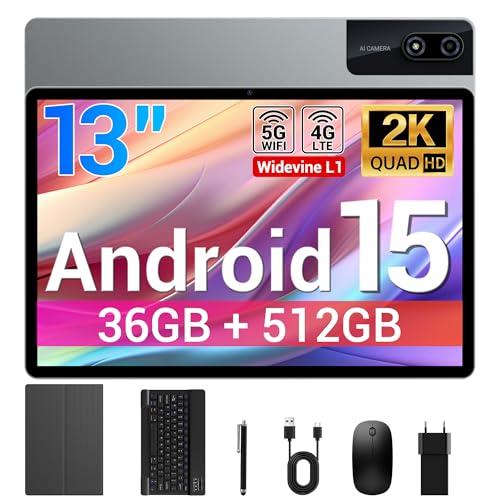 BEYNIVAN Tablet13 Pollici Android 15 tablet con 4G LTE/5G WiFi,36GB RAM+512GB ROM+1TB Espansione,2960x1848 FHD+, Gemini AI,11580mAh,13MP+8MP,BT 5.0/GPS/Split-Screen/Face ID/Tab con Tastiera,Grigio