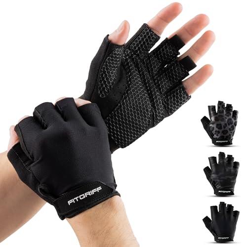 Fitgriff® Guanti Palestra Uomo e Donna (Imbottiti) - Guanti da Fitness Antiscivolo per Allenamento - Accessori Sollevamento Pesi (Size 9, Black)