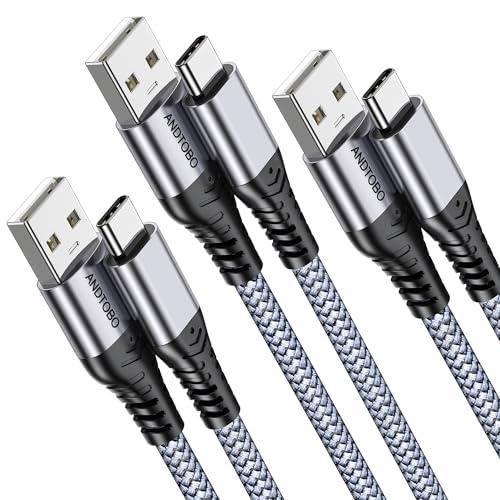 ANDTOBO Cavo USB A a USB C 3.1A, [3Pezzi 1Metri] Cavo USB Type C Ricarica Rapida Cordone di Ricarica Intrecciato Per iPhone 16/15 Plus Pro Max, Samsung S21 S22 S23 S23+ S23 Ultra S20 S10 S9, Pixel 7