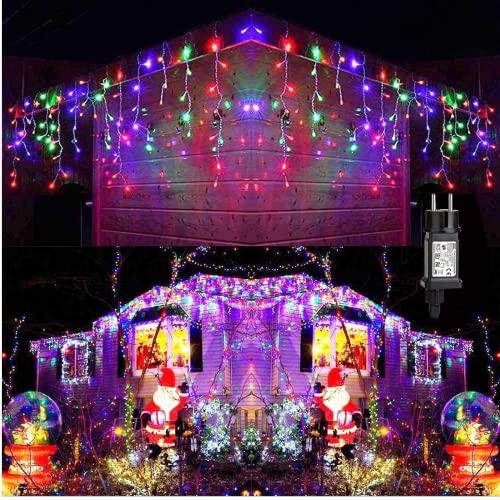 PhilzOps 240 LED Tenda Luminosa Natale Esterna, 7M Catena Luminosa Multicolore Interna Impermeabile 8 Modalità Ghiacciata Pioggia Tenda Luci Stringa per Giardino Casa Festa Matrimonio Decorazione