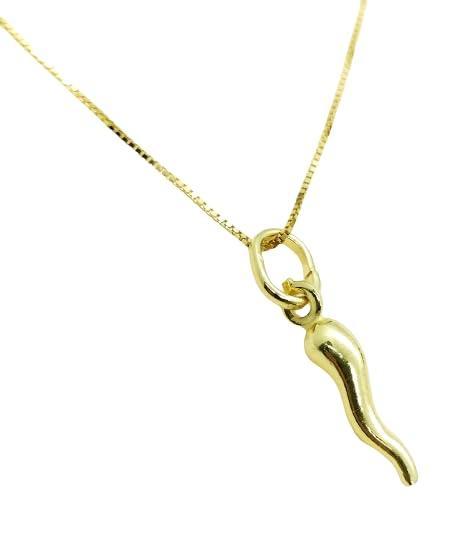 Collana Cornetto Corno Argento 925 Placcato Oro Dorato Portafortuna Uomo Donna