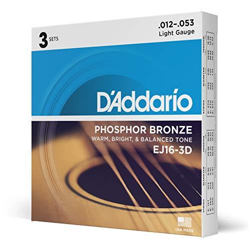 D'Addario Corde Chitarra Acustica | Corde per Chitarra Acustica | Corde Acustica | EJ16-3D Set Corde Acustica EJ Phosphor BRZ RND WND, 12-53