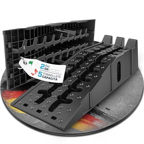 SELLOGX Rampe auto 2 pezzi | Fino a 5t | Rampa robuste e antiscivolo | Sollevamento e accesso per garage, officina, camper, rimorchio, cambio olio e riparazioni | Carrabili per la massima aderenza