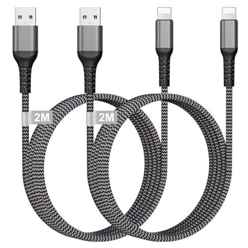 Cavo iPhone 2 Metri 2 Pezzi [Apple Certificato MFi], Cavo USB Lightning Nylon Cavo Ricarica iPhone Cavetto iPhone Filo Caricatore iPhone per iPhone 14/13/12/11/X/8/7/6/5/SE, iPad Pro/Air/Mini, AirPods