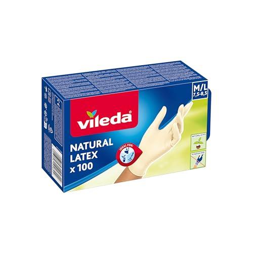 Vileda Guanti Natural Latex 100, Guanti USA e Getta, Guanti in Lattice Naturale, Senza Polvere, Taglia M/L, 100 unità