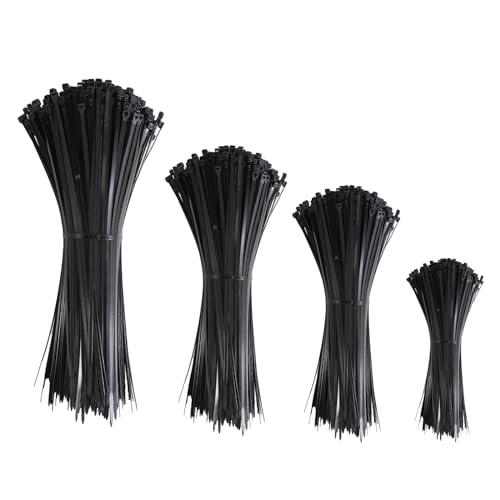 ASKTACKER - Set di 200 fascette stringicavo nero, 100/150/200/300 mm (50 pezzi), in nylon, diverse misure, super resistenti, autobloccanti per la gestione dei cavi, giardinaggio, casa, officine