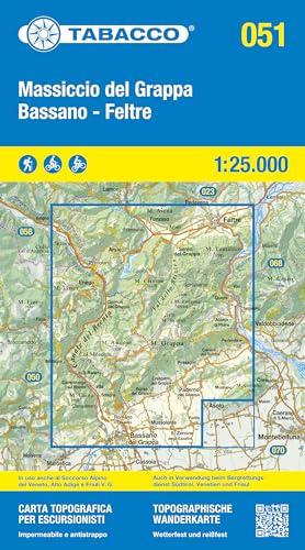 Massiccio del Grappa-Bassano-Feltre. Carta topografica in scala 1:25.000, antistrappo, impermeabile, fotodegradabile. Ediz. multilingue: Tabacco Wanderkarte 1:25000: 51