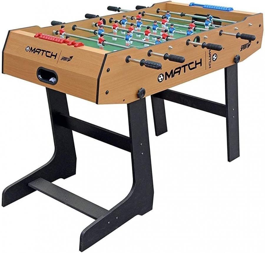 Sport1 Calcetto salvaspazio Match Pieghevole. Calcetto Balilla con Gambe, da Interno in MDF, Misure 121x61x85cm. Bigliardino da casa con 8 aste Passanti. Segnapunti e Palline Incluse. Uso Indoor.