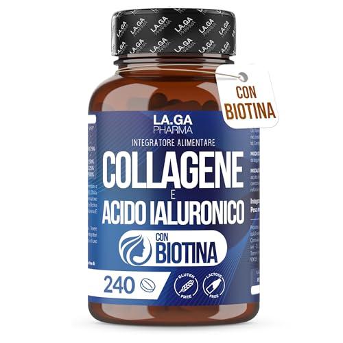 Collagene e Acido Ialuronico con BIOTINA per Capelli, Pelle, Unghie e Articolazioni. Collagene Idrolizzato 240 compresse 2000 MG con Zinco, CoQ10 e Vit. C + E per Ossa e Denti Forti. Made in Italy