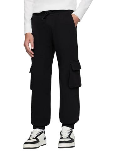 TERRANOVA Pantaloni Tuta Cargo Bambino – Pesanti, Tinta Unita, vestibilità Regular con Coulisse e Tasche Laterali – Nero – 10-11