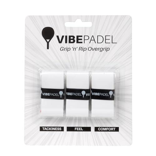 VIBEPADEL - Grip 'n' Rip Padel Overgrip - Overgrip Antiscivolo per Racchette da Paddle, Pickleball, Squash, Badminton - Confezione da 3 - Colori Multipli (Confezione Tutta Bianca)