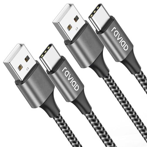 RAVIAD Cavo USB Tipo C [2Pezzi, 2m] Nylon Cavo USB C di Ricarica Rapida e Trasferimento Dati per iPhone 16 15 Pro Max, Samsung Galaxy S24/ S23/ S22/ S21/ S9/ S8/ Note9/ 8, MacBook, OnePlus 6T