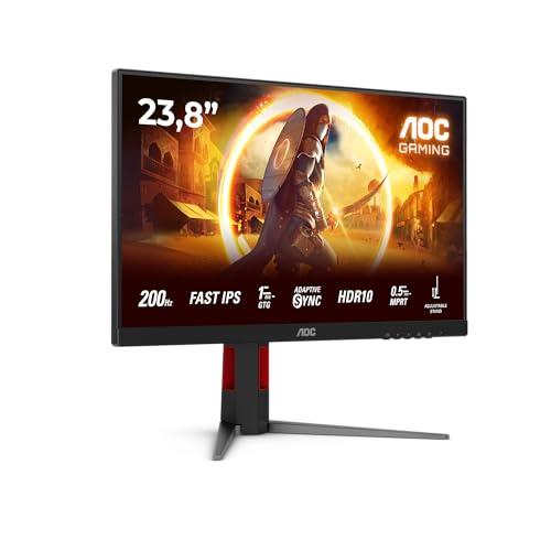 AOC Gaming 24G4HA - Monitor Full HD da 24 pollici, 200 Hz, 1 ms, comp. G-Sync, HDR10 1920x1080, 2x HDMI 2.0, 1x DisplayPort 1.4 nero-rosso, 24 inch FHD IPS, Regolazione altezza - Altoparlanti
