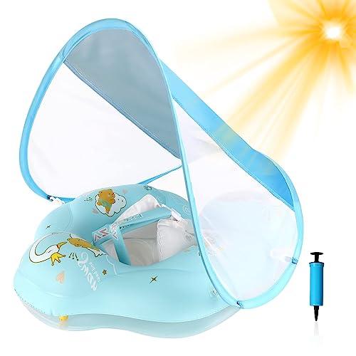 WYRIAZA Salvagente Neonato con Parasole SPF 50+ | Ciambella Neonato Mare Aggiornato con Sfera di Equilibrio per Evitare Il Ribaltamento | Salvagente Neonato 5-16Kgs