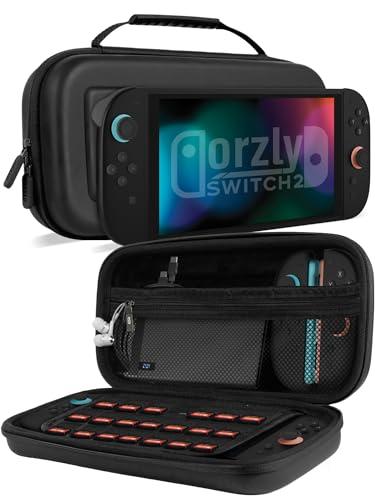 Orzly Custodia per Nintendo Switch 2, custodia protettiva da viaggio con pad per lo schermo, schede di gioco e slot MicroSD con tasche per gli accessori della console