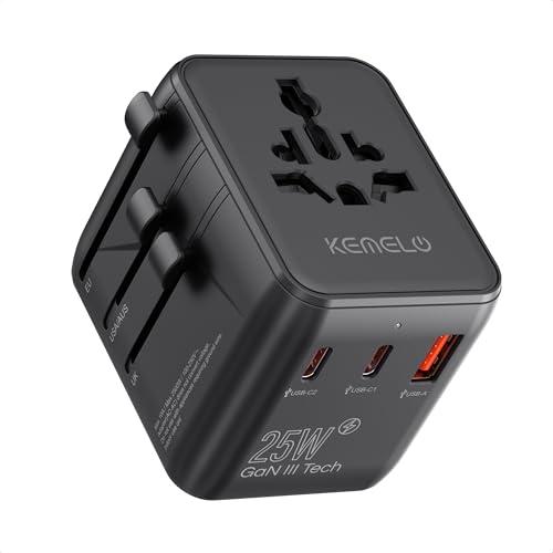 25W Adattatore Universale da Viaggio,5 in 1 Presa Universale da Viaggio con 1 USB A,2 USB C,1 Universale Presa,1 US/JP Presa,Adattatore Spina Internazionale per Italia UK US Australia Tailandia