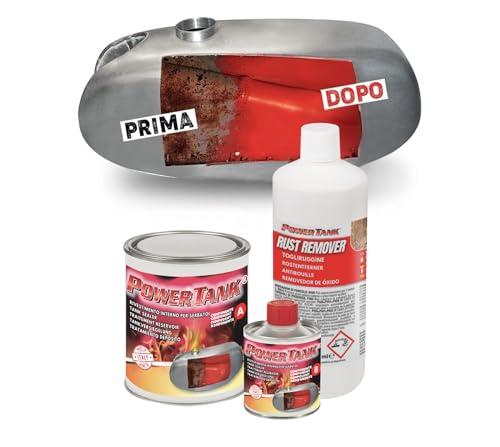 POWER TANK - Trattamento Serbatoio Moto (20/25 Litri) Kit Medio Medium 700 gr per interno Serbatoi benzina Elimina la Ruggine Ripara Protegge Arrugginito da Moto di Auto d'Epoca con Antiruggine