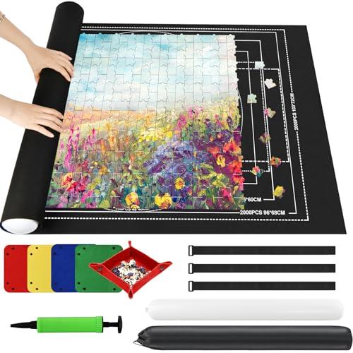 Ainiv Tappeto Puzzle 2000 Pz, Tappetino Puzzle Feltro, Portatile Puzzle Roll Mat Antiscivolo Tappetino Puzzle Arrotolabile, Puzzle Roller, Accessorio per Riporre Puzzle con Pompa Gonfiabile, Nero