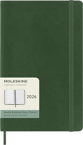 Moleskine Weekly Planner, Agenda Settimanale 2026 12 Mesi Con Spazio Per Note, Con Copertina Morbida e Chiusura Elastica, Formato Large 13 x 21 cm Colore Verde