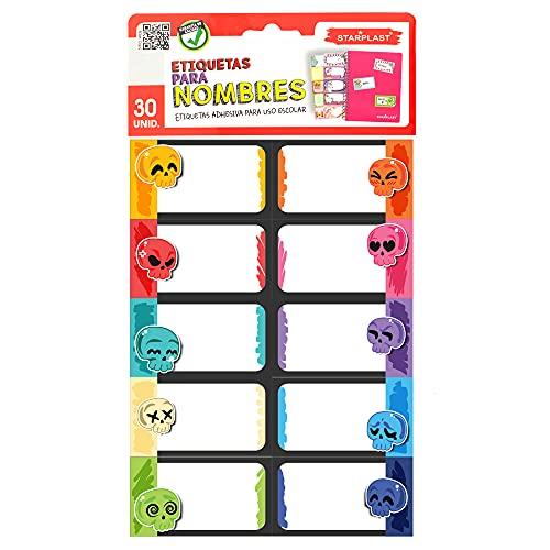 Starplast - Confezione da 30 etichette adesive per la scuola, 75 x 45 mm, con disegni, colori di base, per materie scolastiche o i tuoi appunti, design 4