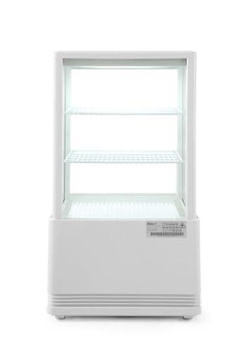 HENDI Vetrina da Esposizione Refrigerata, Sbrinamento Automatico, Sistema Antifog, 2 Ripiani, Illuminazione LED, Classe Energetica C, 58L, 230V, 170W, 452x406x(H)816mm, Bianco, ABS, Doppio Vetro