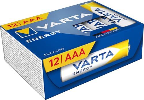 VARTA Pile AAA, confezione da 12, Energy, Alcaline, 1,5V, per semplici bisogni di base, imballaggio riciclato al 90%, Made in Germany