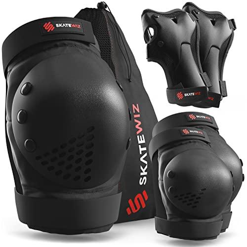 SKATEWIZ Ginocchiere Bambini - Protezioni Pattini Bambina - Protezioni Skateboard Bambino Ginocchiere Bici Bambino - Ginocchiere Bambina - SMASH Taglia M/L Nero