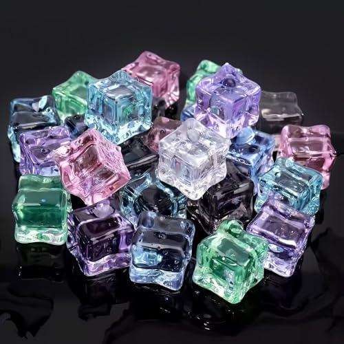 Decorativo Cubetti di Ghiaccio Acrilico, 50 Pezzi Riutilizzabili Multicolore Ghiaccio Finto Cubetti per Decorazione di Nozze Fotografia Puntelli Vaso Riempitiv 1,8x1,8 cm