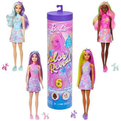 Barbie - Color Reveal Serie Baloon Animals, bambola effetto cambia colore, con 6 accessori a sopresa e un mini palloncino a forma di animale inclusi, giocattolo per bambini, 3+ anni, JFV58