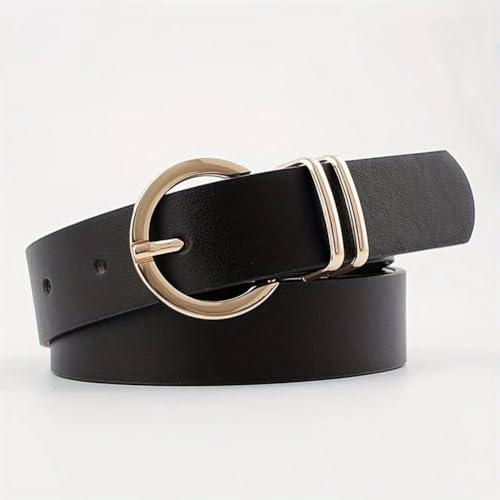 Cintura da donna in pelle con fibbia in oro, design alla moda, cintura chic per jeans, pantaloni, abiti, nero, 110 cm