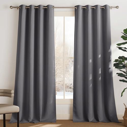 PONY DANCE Tende Oscuranti per Interni 2 Pezzi L 140 x A 240 cm Tende Termiche per Soggiorno e Camera da Letto Curtains Oscurante ad Anelli per Salotto Moderne, Grigio