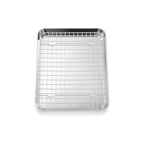 Fire More Teglia da Forno con Griglia di Raffreddamento Rimovibile in Acciaio Inox,Set da 2 Pezzi(23,5x17,5x2,5cm),Lucida e Antiruggine, Atossica e Sana, Lavabile in Lavastoviglie