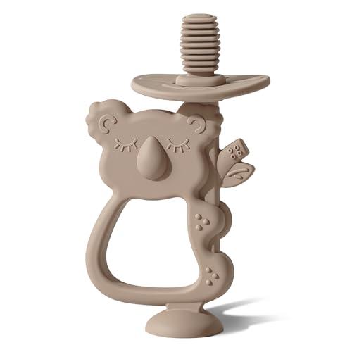 Moonkie Giocattolo per dentizione sicuro, facile da tenere in mano, in silicone senza BPA, spazzolino a 360° con base a ventosa, massaggia gengive, ideale da 6 a 12 anni