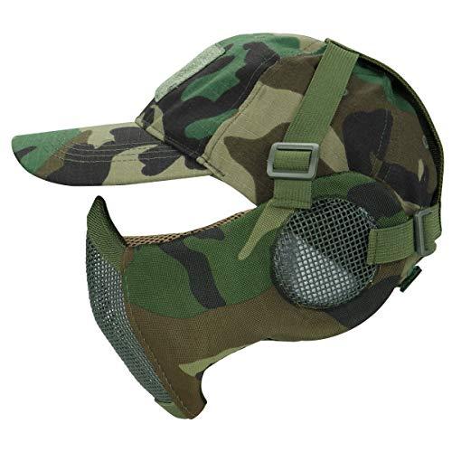 AOUTACC Maschera in rete per softair con protezione dell'udito e cappuccio regolabile da baseball in set per CS/Caccia/Paintball/tiro