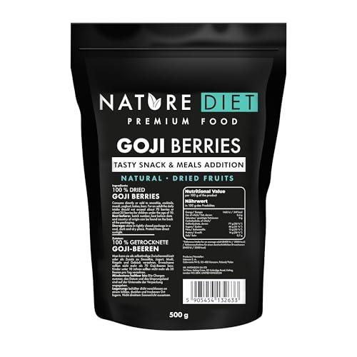 Nature Diet Bacche di Goji | 500 g | Ricche di Fibre & Proteine | Vegane, Senza Glutine & Senza Lattosio | Non OGM | Ideali per Snack, Smoothies & Dolci, 500g