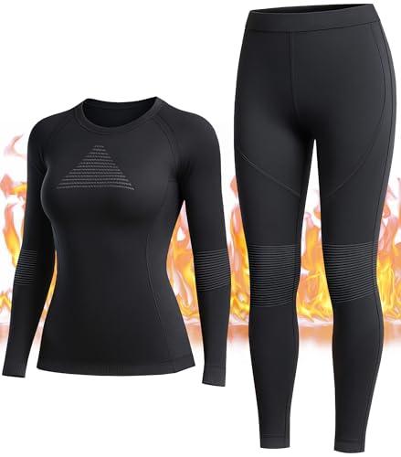 EIISSION Intimo Termico Donna Manica Lunga Invernali Maglia Leggins Pantaloni Termici Completo Sportivo Sci Tuta Intera Biancheria Termica Vestiti Sottomaglia Termiche M