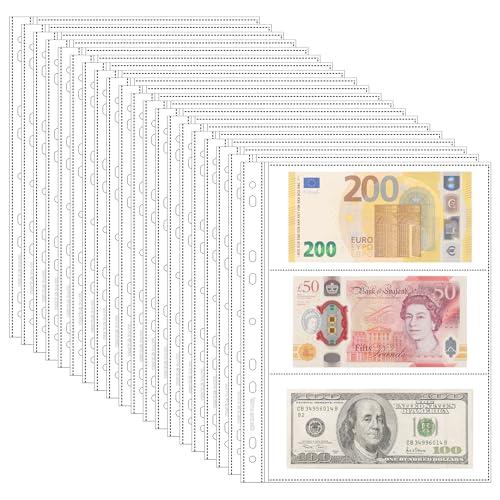 20 fogli di pagine di valuta per la raccolta di banconote - 3 tasche custodie per valute/portamonete per la raccolta di pagine di album per banconote di banconote in carta tagliata IN02020