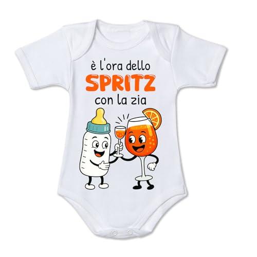 Mr. Gadgets Body neonato divertente “È l’ora della birra con gli zii/spritz con le zie” – Idea regalo zii e zie,zio – cotone 100% – taglie 0-24 mesi (Zia Spritz, 0-6 MESI)
