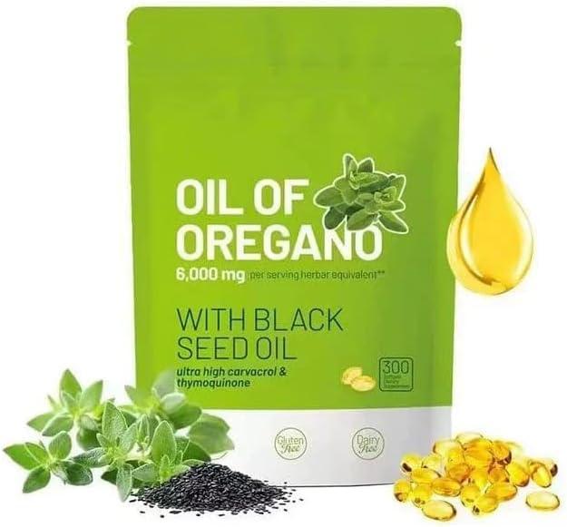 Olio di origano e olio di semi neri | Non OGM, 300 capsule morbide, 1 pezzo