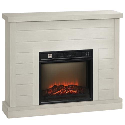 HOMCOM Camino Elettrico con Effetto Fiamma 3D, 97cm 1800W Caminetto Elettrico con Spegnimento Automatico, Risacaldamento Regolabile, Termostato, Timer e Telecomando per Soggiorno, 30㎡, Grigio Chiaro