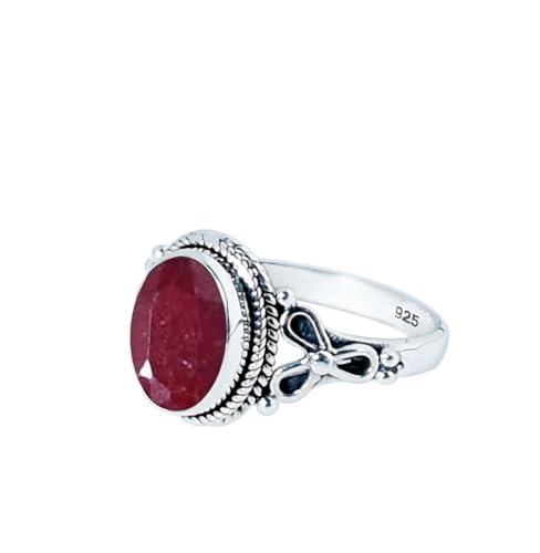 Anello con pietra preziosa naturale di rubino rosso Gems Vibes per donna, anello importante, anello in argento sterling 925, regalo di compleanno e anniversario, taglia 7