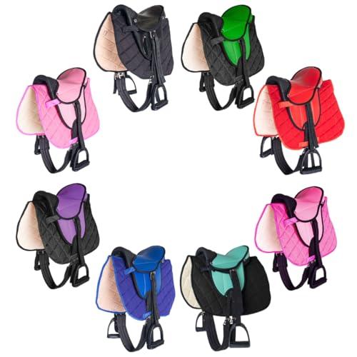 PFIFF 103106 - Set Completo Sella per shettys o Cavalli in Legno, per Bambini, Colore: Nero