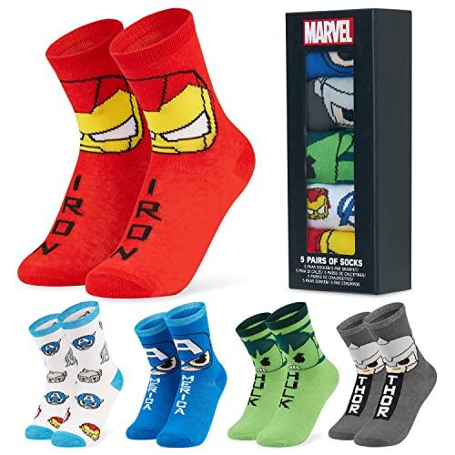 Marvel Calzini Ragazzo, Morbido Traspirante Calze Bambino - Pacco da 5 (Multi, 35-40)