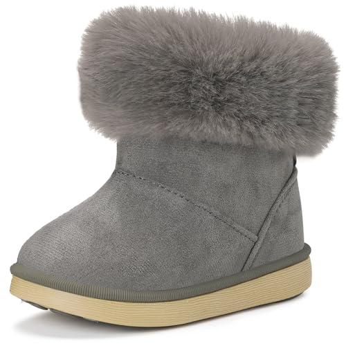 Gaatpot Stivaletti con Invernali Bambini Stivali da Neve per Ragazze Ragazzi Scarpe con Fodera Calda Morbide Antiscivolo Suola Grigio 25EU = 26CN