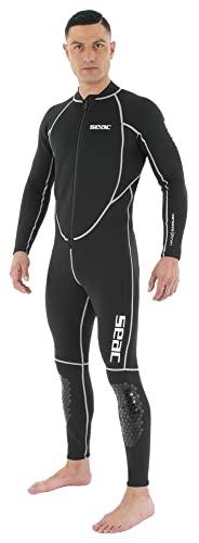 SEAC Carezza Man, Muta Lunga Monopezzo in Neoprene bifoderato da 2 mm, con Cerniera Anteriore e Protezioni in PU sulle Ginocchia Uomo, Nero, XL
