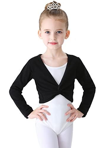 Soudittur Maglia a Incrocio Top da Danza Classica Cotone per Bambini in Rosa, Bianco, Nero (Nero, 145-150 cm)