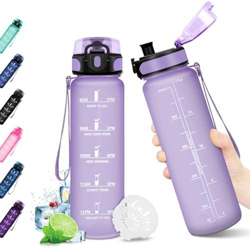 KollyKolla Borraccia Motivazionale 500ml, Borraccia Bambini a Prova di Perdite, Borraccia Palestra con Indicazione del Tempo, senza BPA, Borracce Bambini, per Scuola, Sportiva, Corsa, Viaggio