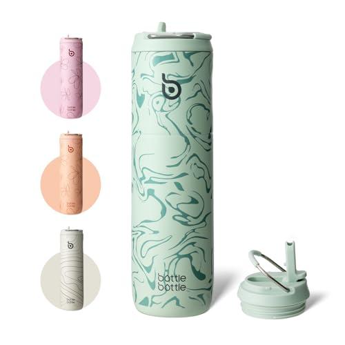 BOTTLE BOTTLE Borraccia termica da 680,4 g, con coperchio e manico con cannuccia, per sport, viaggi, palestra, in acciaio inox, a doppia parete, sottovuoto, in metallo, a prova di perdite, priva di